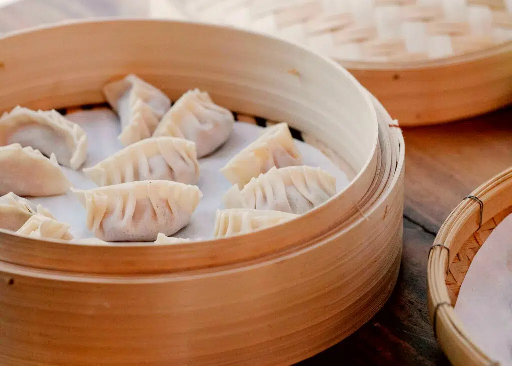 food steamer with dumplings