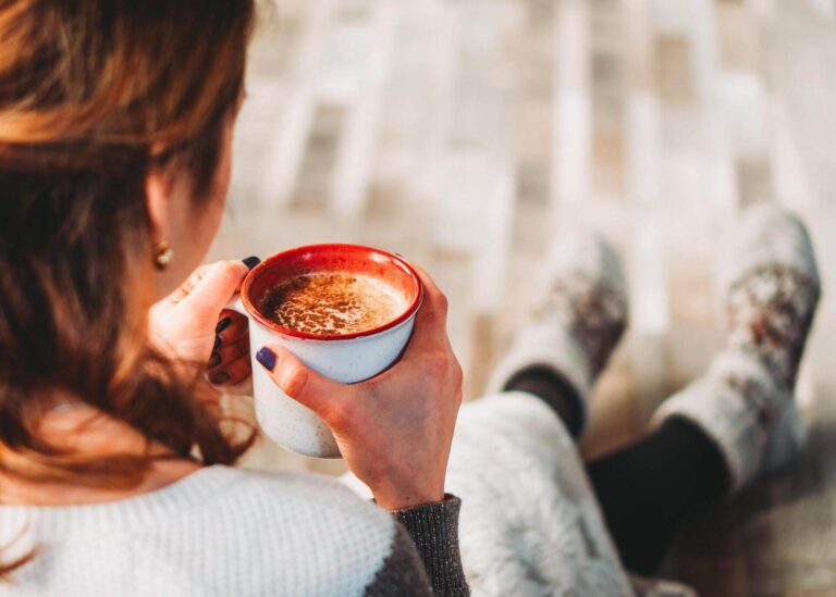 drinking cappuccino at home