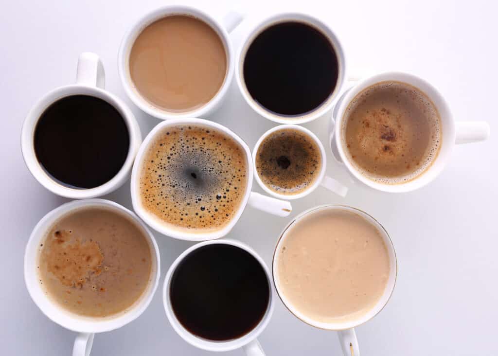coffees with different amount of cream