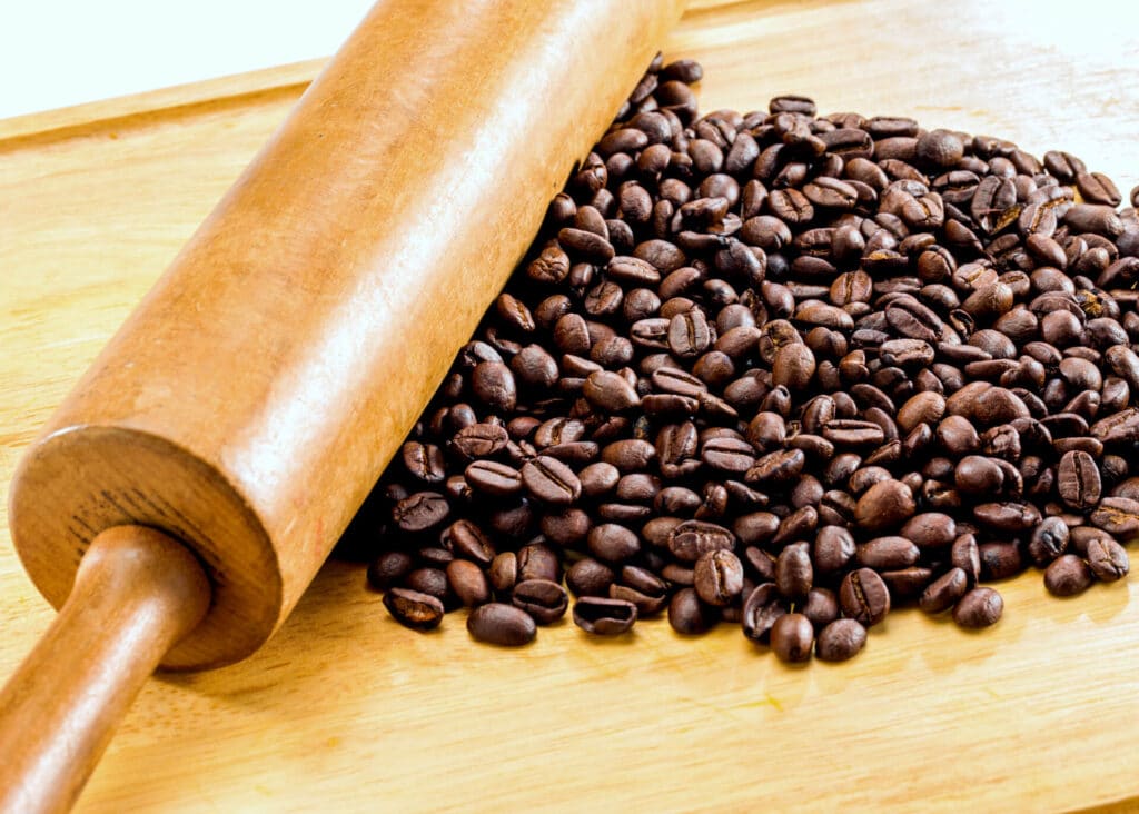 rolling pin and coffee beans