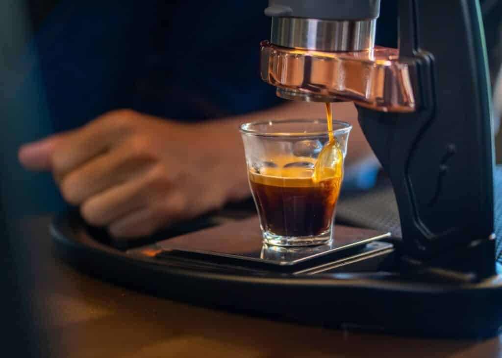 pulling espresso with lever machine