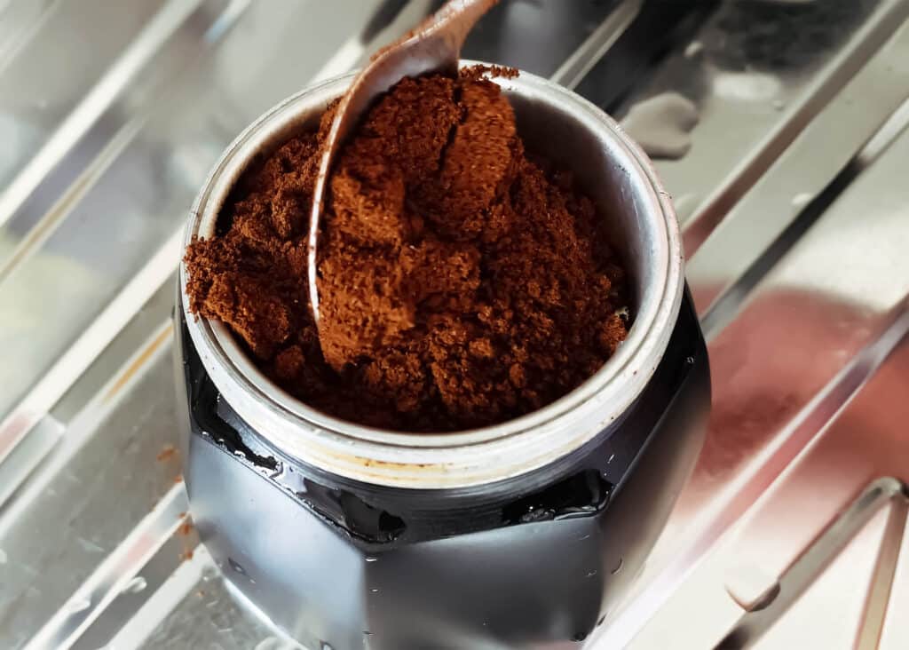 finely ground coffee in moka pot
