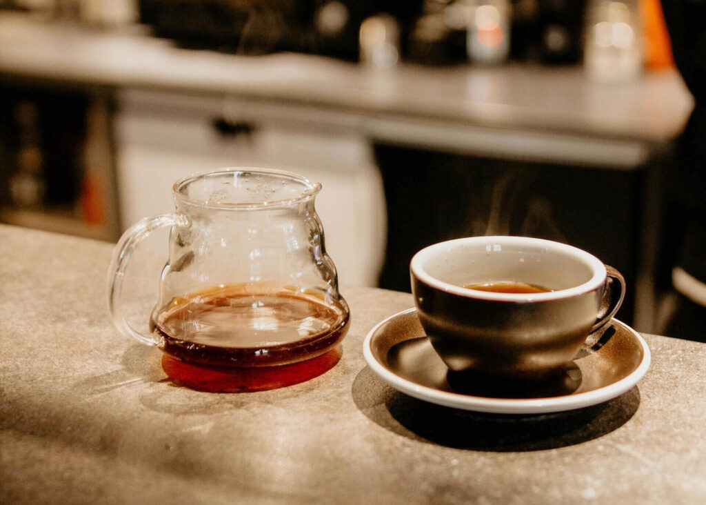 pour over coffee in a glass server