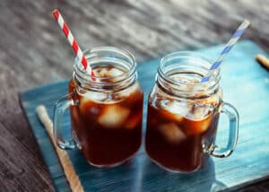 two mason jars of decaf cold brew coffee