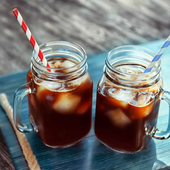 two mason jars of decaf cold brew coffee