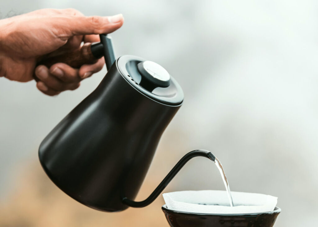 brewing coffee with gooseneck kettle