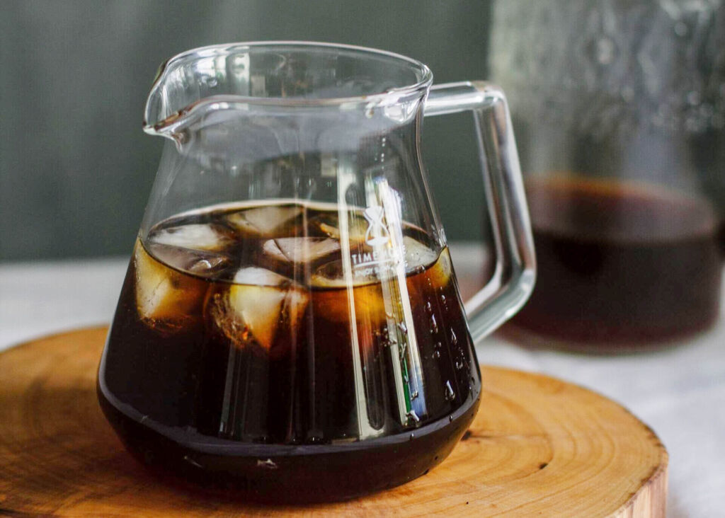 black coffee with ice cubes