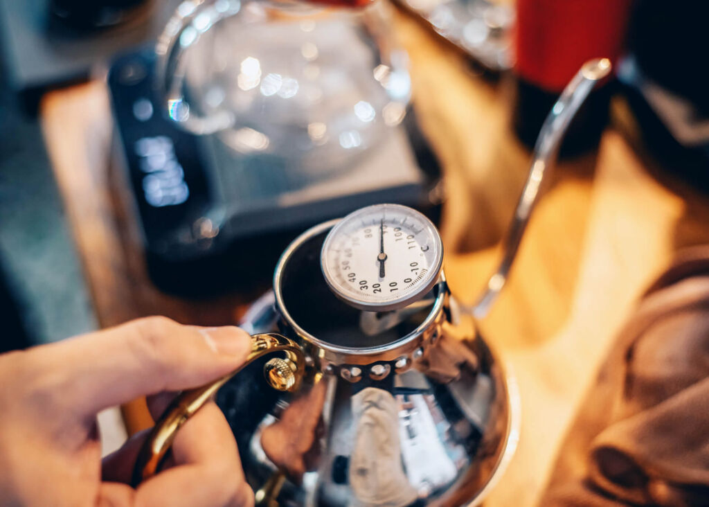measuring water temperature in gooseneck kettle