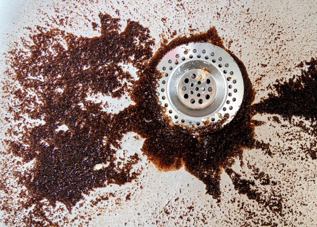 coffee grounds in kitchen sink