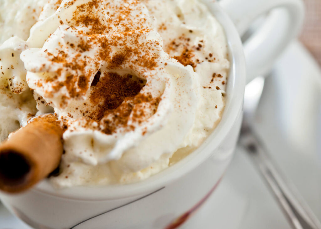 french toast latte with whipped cream