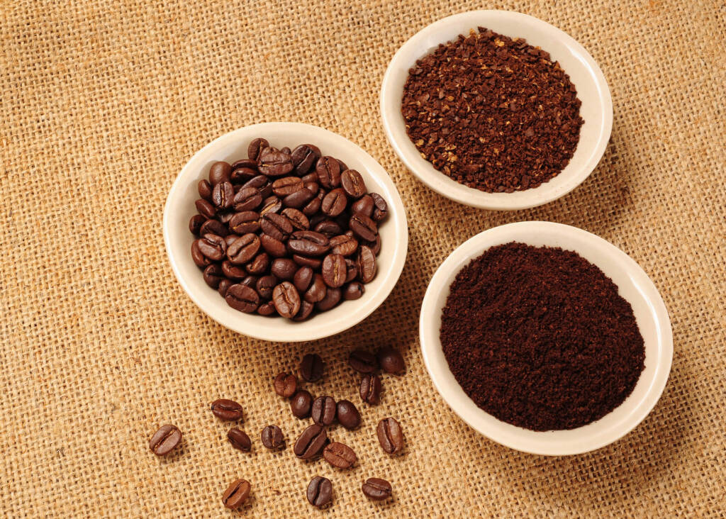 coarse ground coffee fine ground coffee and coffee beans